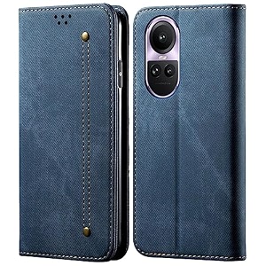 pudini luxury denim leather finish flip cover for realme gt neo 2 wallet case cards slot with magnetic closer kickstand flip cover 360 protection - blue