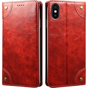 pu leather wallet folio case for apple iphone xsiphone x 58 inch flip cover book design pouch with stand amp card slot magnetic push closure - red