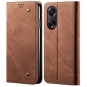 pudini luxury denim leather finish flip cover for vivo x70 pro wallet case cards slot with magnetic closer kickstand flip cover 360 protection - brown