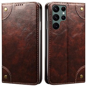 pu leather wallet folio case for samsung galaxy s22 ultra flip cover book design pouch with stand amp card slot magnetic push closure - coffee