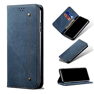 pudini luxury denim leather finish flip cover for oneplus 9r 5g  one plus 9r  19r wallet case cards slot with magnetic closer kickstand flip cover 360 protection - blue