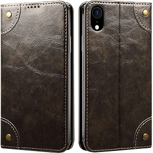 pu leather wallet folio case for apple iphone xr 61 inch flip cover book design pouch with stand amp card slot magnetic push closure - grey