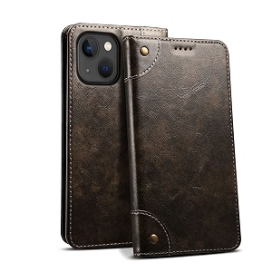 pu leather wallet folio case for apple iphone 13 mini flip cover book design pouch with stand amp card slot magnetic push closure - grey