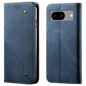 pudini luxury denim leather finish flip cover for apple iphone 13 pro wallet case cards slot with magnetic closer kickstand flip cover 360 protection - blue