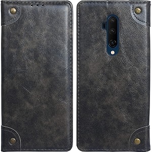 pu leather wallet folio case for oneplus 7t proone plus 7t pro  17t pro flip cover book design pouch with stand amp card slot magnetic push closure - grey