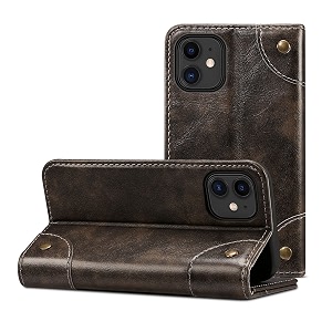 pu leather wallet folio case for apple iphone 12 mini 54 inch flip cover book design pouch with stand amp card slot magnetic push closure - grey