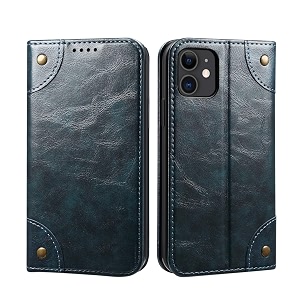 pu leather wallet folio case for apple iphone 11 61 flip cover book design pouch with stand amp card slot magnetic push closure - blue