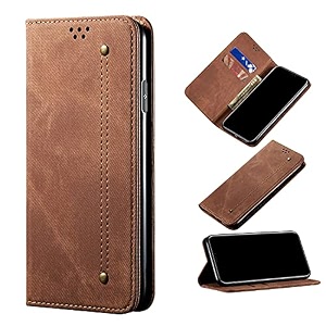 pudini luxury denim leather finish flip cover for oppo reno7 5g  reno 7 5g wallet case cards slot with magnetic closer kickstand flip cover 360 protection - brown