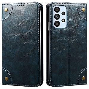 pu leather wallet folio case for samsung galaxy a53 5g flip cover book design pouch with stand amp card slot magnetic push closure - blue