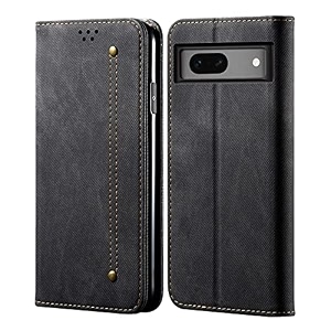 pudini luxury denim leather finish flip cover for apple iphone 13 pro max wallet case cards slot with magnetic closer kickstand flip cover 360 protection - black