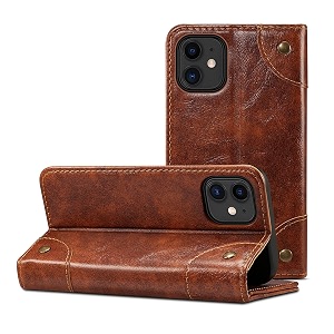 pu leather wallet folio case for apple iphone 12 mini 54 inch flip cover book design pouch with stand amp card slot magnetic push closure - brown