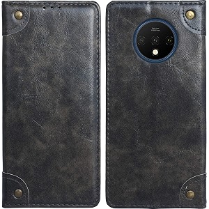 pu leather wallet folio case for oneplus 7t  one plus 7t  17t flip cover book design pouch with stand amp card slot magnetic push closure - grey
