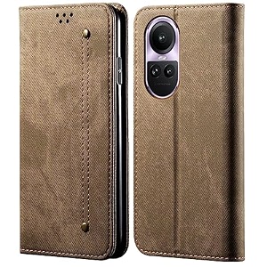 pudini luxury denim leather finish flip cover for realme gt neo 2 wallet case cards slot with magnetic closer kickstand flip cover 360 protection - khaki