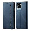 PUDINI® Luxury Denim Leather Finish Flip Cover for Vivo V25 PRO Wallet Case Cards Slot with Magnetic Closer, Kickstand Flip Cover, 360° Protection - Blue