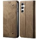 PUDINI® Luxury Denim Leather Finish Flip Cover for Samsung Galaxy A34 5G Wallet Case Cards Slot with Magnetic Closer, Kickstand Flip Cover, 360° Protection - Khaki
