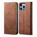 PUDINI® Luxury Denim Leather Finish Flip Cover for Apple iPhone 14 PRO MAX Wallet Case Cards Slot with Magnetic Closer, Kickstand Flip Cover, 360° Protection - Brown