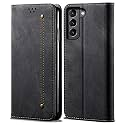 PUDINI® Luxury Denim Leather Finish Flip Cover for Samsung Galaxy S22+ | Galaxy S22 Plus Wallet Case Cards Slot with Magnetic Closer, Kickstand Flip Cover, 360° Protection - Black