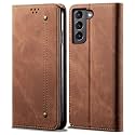 PUDINI® Luxury Denim Leather Finish Flip Cover for Samsung Galaxy S22+ | Galaxy S22 Plus Wallet Case Cards Slot with Magnetic Closer, Kickstand Flip Cover, 360° Protection - Brown
