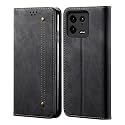 PUDINI® Luxury Denim Leather Finish Flip Cover for Xiaomi 13 PRO Wallet Case Cards Slot with Magnetic Closer, Kickstand Flip Cover, 360° Protection - Black