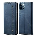 PUDINI® Luxury Denim Leather Finish Flip Cover for Apple iPhone 12 PRO/iPhone 12 (6.1 Inch) Wallet Case Cards Slot with Magnetic Closer, Kickstand Flip Cover, 360° Protection - Blue