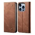 PUDINI® Luxury Denim Leather Finish Flip Cover for Apple iPhone 14 PRO Wallet Case Cards Slot with Magnetic Closer, Kickstand Flip Cover, 360° Protection - Brown