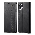 PUDINI® Luxury Denim Leather Finish Flip Cover for Nothing Phone (1) Wallet Case Cards Slot with Magnetic Closer, Kickstand Flip Cover, 360° Protection - Black