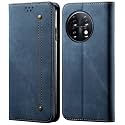 PUDINI® Luxury Denim Leather Finish Flip Cover for One Plus 11 5G | OnePlus 11 5G Wallet Case Cards Slot with Magnetic Closer, Kickstand Flip Cover, 360° Protection - Blue
