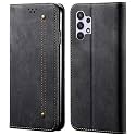 PUDINI® Luxury Denim Leather Finish Flip Cover for Samsung Galaxy A32 Wallet Case Cards Slot with Magnetic Closer, Kickstand Flip Cover, 360° Protection - Black