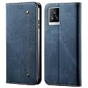 PUDINI® Luxury Denim Leather Finish Flip Cover for iQOO 7 Legend 5G Wallet Case Cards Slot with Magnetic Closer, Kickstand Flip Cover, 360° Protection - Blue