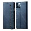 PUDINI® Luxury Denim Leather Finish Flip Cover for Apple iPhone 12 PRO/iPhone 12 (6.1 Inch) Wallet Case Cards Slot with Magnetic Closer, Kickstand Flip Cover, 360° Protection - Blue