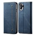 PUDINI® Luxury Denim Leather Finish Flip Cover for Nothing Phone (1) Wallet Case Cards Slot with Magnetic Closer, Kickstand Flip Cover, 360° Protection - Blue