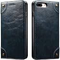 pu leather wallet folio case apple iphone 8 plus/iphone 7 plus (5.5 inch) flip cover book design pouch with stand &amp; card slot magnetic push closure - blue