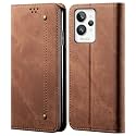 PUDINI® Luxury Denim Leather Finish Flip Cover for Realme GT 2 PRO Wallet Case Cards Slot with Magnetic Closer, Kickstand Flip Cover, 360° Protection - Brown