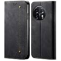 PUDINI® Luxury Denim Leather Finish Flip Cover for One Plus 11R 5G / OnePlus 11R 5G Wallet Case Cards Slot with Magnetic Closer, Kickstand Flip Cover, 360° Protection - Black