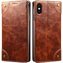 PU Leather Wallet Folio Case for Apple iPhone Xs MAX (6.5 Inch) Flip Cover Book Design Pouch with Stand &amp; Card Slot Magnetic Push Closure - Brown