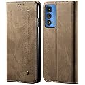 PUDINI® Luxury Denim Leather Finish Flip Cover for Motorola Edge 20 PRO Wallet Case Cards Slot with Magnetic Closer, Kickstand Flip Cover, 360° Protection - Khaki