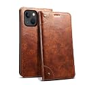 PU Leather Wallet Folio Case for Apple iPhone 13 Mini Flip Cover Book Design Pouch with Stand &amp; Card Slot Magnetic Push Closure - Brown