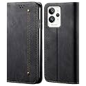 PUDINI® Luxury Denim Leather Finish Flip Cover for Realme GT 2 PRO Wallet Case Cards Slot with Magnetic Closer, Kickstand Flip Cover, 360° Protection - Black