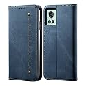 PUDINI® Luxury Denim Leather Finish Flip Cover for OnePlus 10R Wallet Case Cards Slot with Magnetic Closer, Kickstand Flip Cover, 360° Protection - Blue