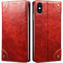 PU Leather Wallet Folio Case for Apple iPhone Xs MAX (6.5 Inch) Flip Cover Book Design Pouch with Stand &amp; Card Slot Magnetic Push Closure - Red