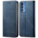 PUDINI® Luxury Denim Leather Finish Flip Cover for Motorola Edge 20 PRO Wallet Case Cards Slot with Magnetic Closer, Kickstand Flip Cover, 360° Protection - Blue