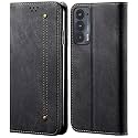 PUDINI® Luxury Denim Leather Finish Flip Cover for Motorola Edge 20 Wallet Case Cards Slot with Magnetic Closer, Kickstand Flip Cover, 360° Protection - Black