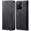 PUDINI® Luxury Denim Leather Finish Flip Cover for Xiaomi 11T PRO 5G Wallet Case Cards Slot with Magnetic Closer, Kickstand Flip Cover, 360° Protection - Black