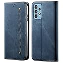 PUDINI® Luxury Denim Leather Finish Flip Cover for Samsung Galaxy A52 | Galaxy A52s 5G Wallet Case Cards Slot with Magnetic Closer, Kickstand Flip Cover, 360° Protection - Blue