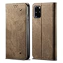 PUDINI® Luxury Denim Leather Finish Flip Cover for Samsung Galaxy S20 Wallet Case Cards Slot with Magnetic Closer, Kickstand Flip Cover, 360° Protection - Khaki