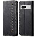 PUDINI® Luxury Denim Leather Finish Flip Cover for Google Pixel 7 Wallet Case Cards Slot with Magnetic Closer, Kickstand Flip Cover, 360° Protection - Black