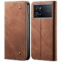 PUDINI® Luxury Denim Leather Finish Flip Cover for IQOO 9 PRO Wallet Case Cards Slot with Magnetic Closer, Kickstand Flip Cover, 360° Protection - Brown