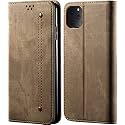 PUDINI® Luxury Denim Leather Finish Flip Cover for Apple iPhone 11 Pro MAX (6.5) Wallet Case Cards Slot with Magnetic Closer, Kickstand Flip Cover, 360° Protection - Khaki