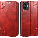 PU Leather Wallet Folio Case for Apple iPhone 11 (6.1) Flip Cover Book Design Pouch with Stand &amp; Card Slot Magnetic Push Closure - Red