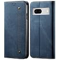 PUDINI® Luxury Denim Leather Finish Flip Cover for Google Pixel 7 Wallet Case Cards Slot with Magnetic Closer, Kickstand Flip Cover, 360° Protection - Blue